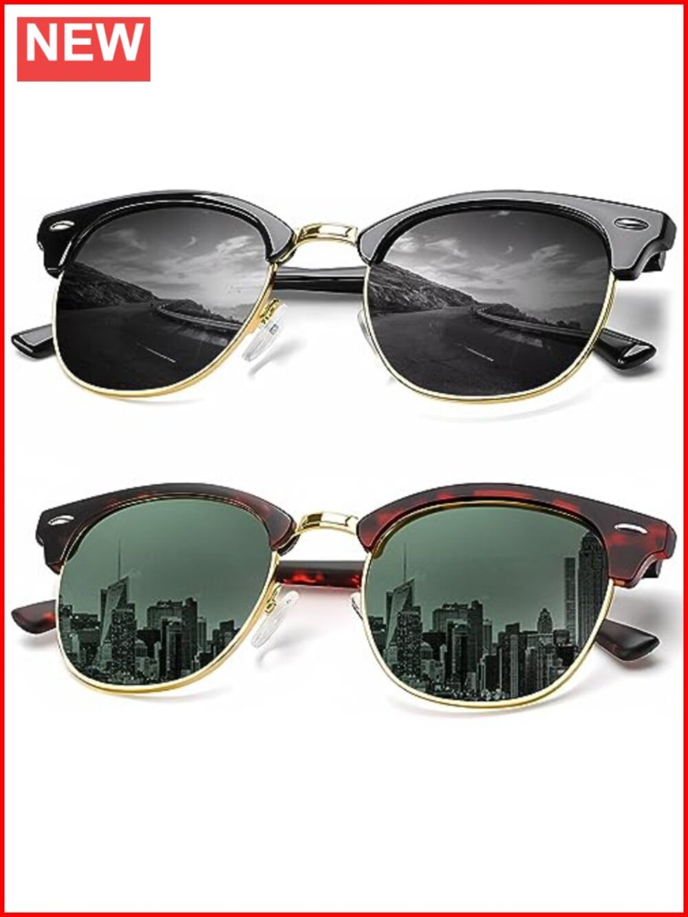Polarized Semi-Rimless Sunglasses for Men Women Unisex Retro Driving UV Blocking